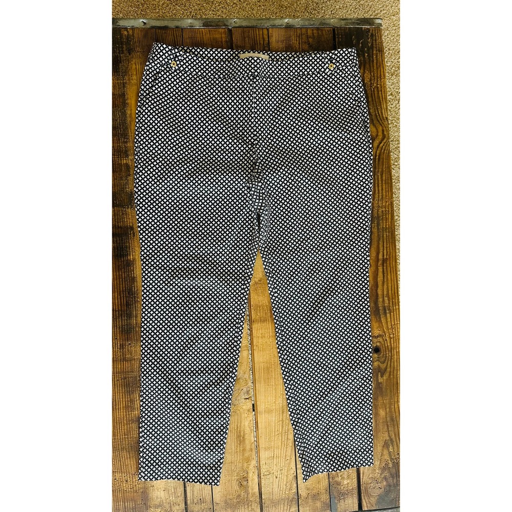 Jones Studio Womens Black White Geometric Print Ankle Pants Size 14 Slim Trouser
